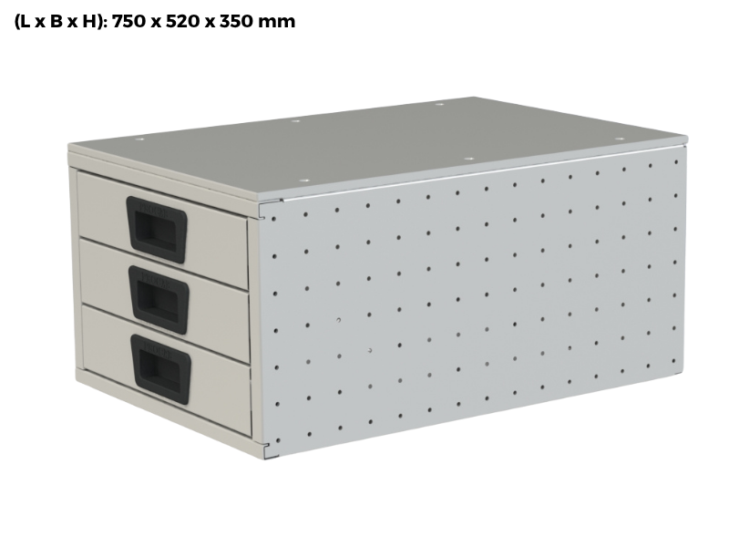 ProCab vloerlade 750 x 520 x 350 mm drievoudig productweergave